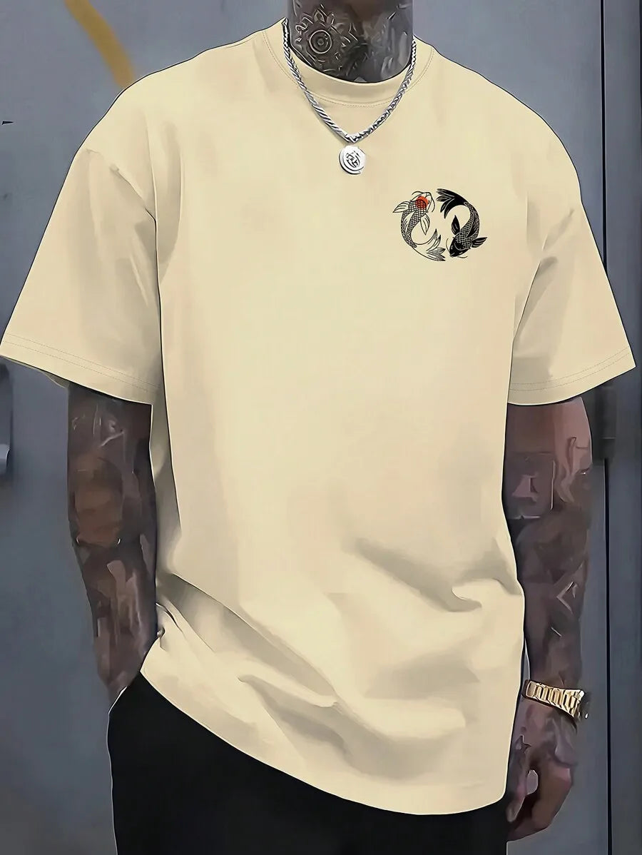 Sleeve T-Shirt with Yin Yang Koi