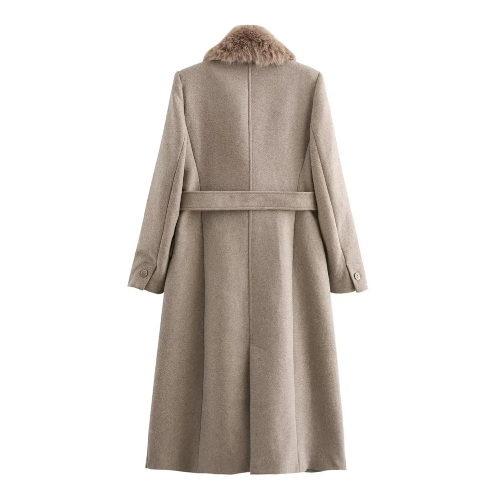 Women's Belt Warm Fur Collar Coat Flip