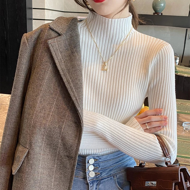 New Women's Elegant Solid Basic Knitted