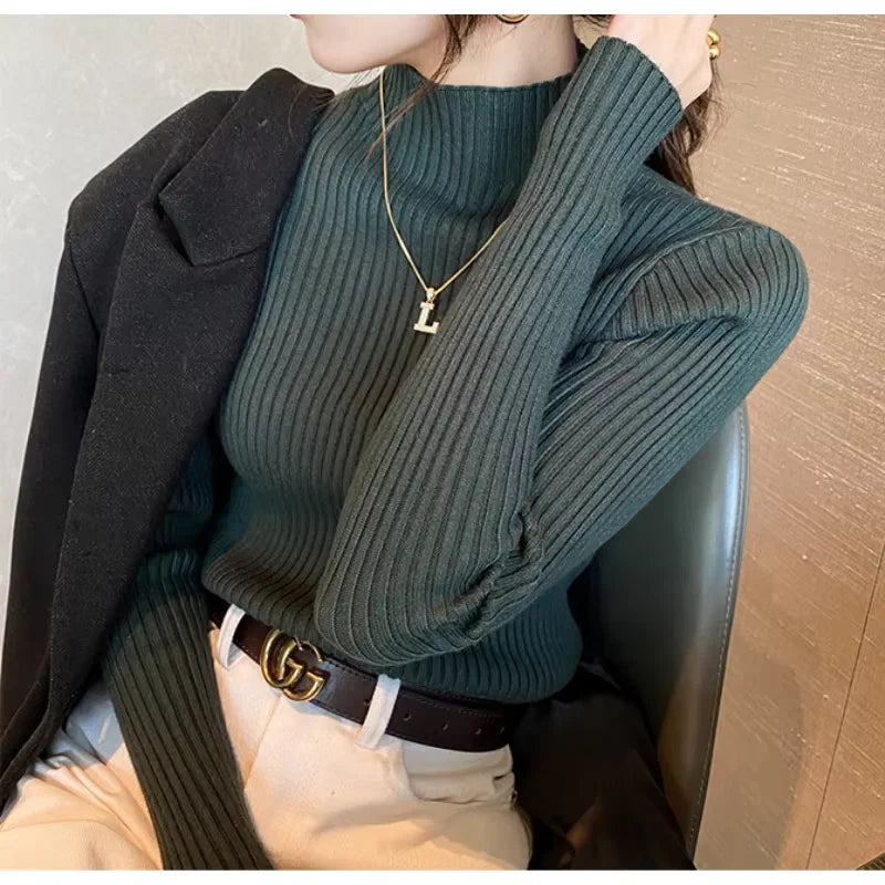 New Women's Elegant Solid Basic Knitted