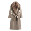 Women's Belt Warm Fur Collar Coat Flip