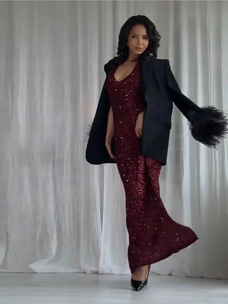 Sexy Women Maxi Dresses Elegant Sequins