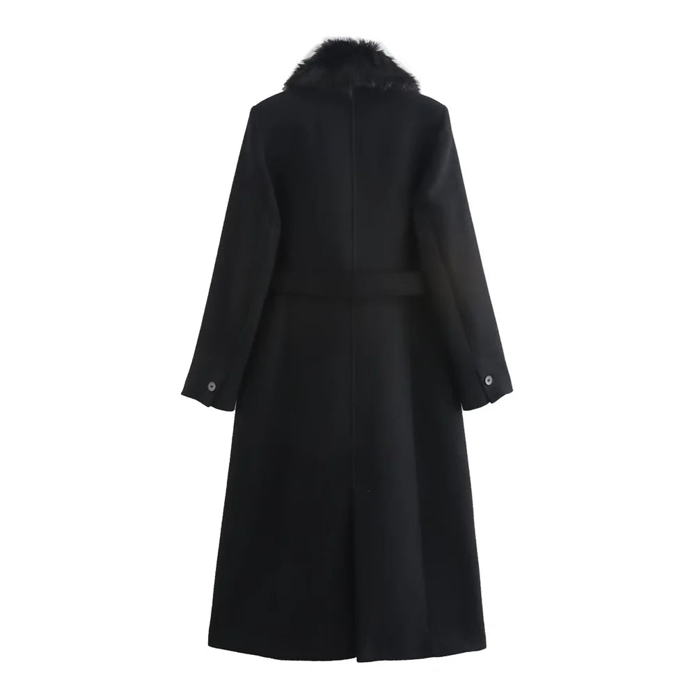 Women's Belt Warm Fur Collar Coat Flip
