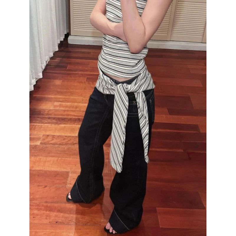 Women Blue Y2k Baggy Straight Jeans