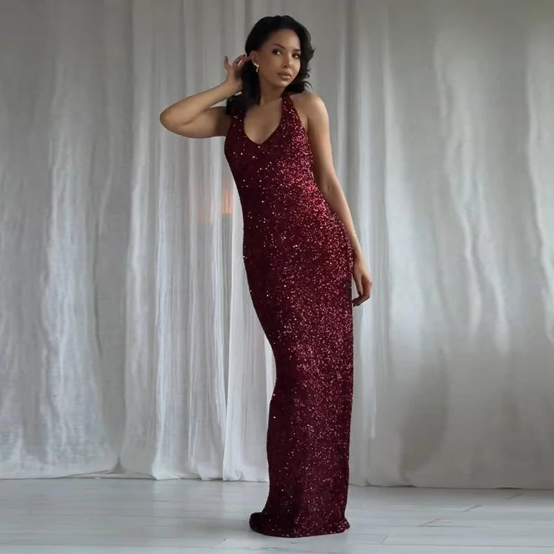 Sexy Women Maxi Dresses Elegant Sequins
