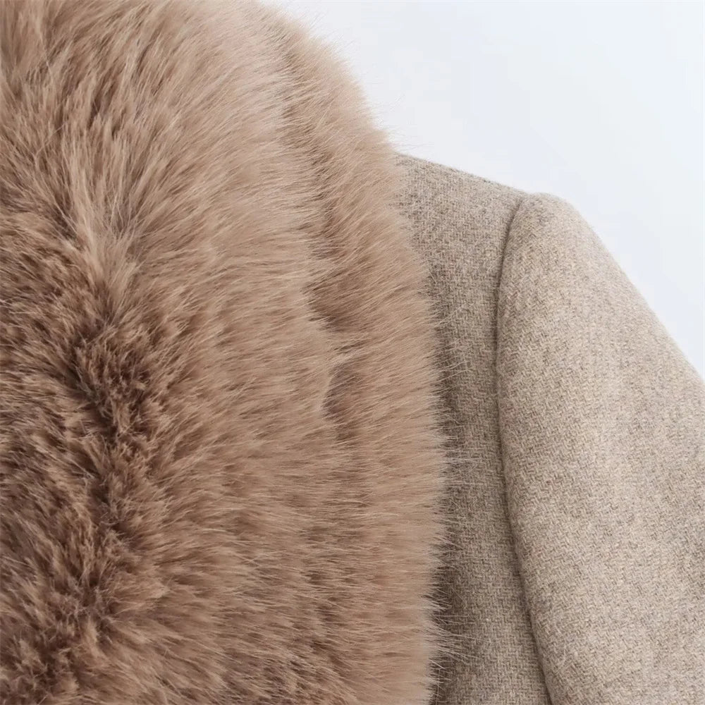 Women's Belt Warm Fur Collar Coat Flip