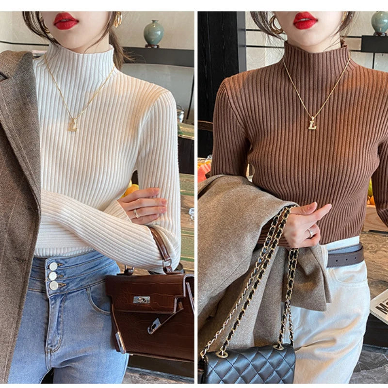 New Women's Elegant Solid Basic Knitted