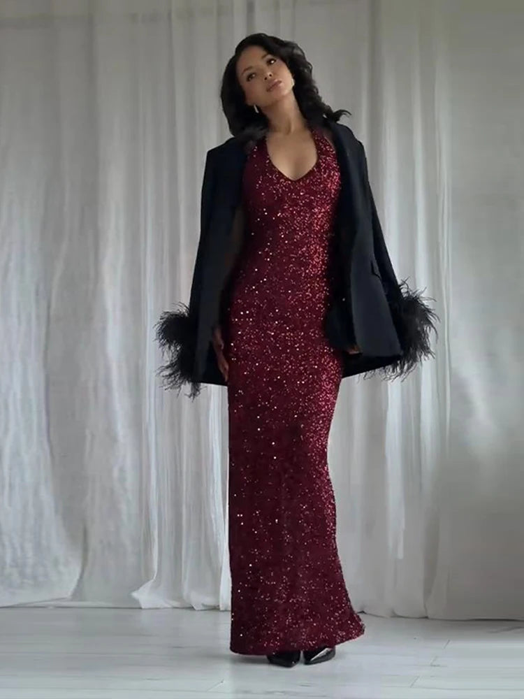 Sexy Women Maxi Dresses Elegant Sequins
