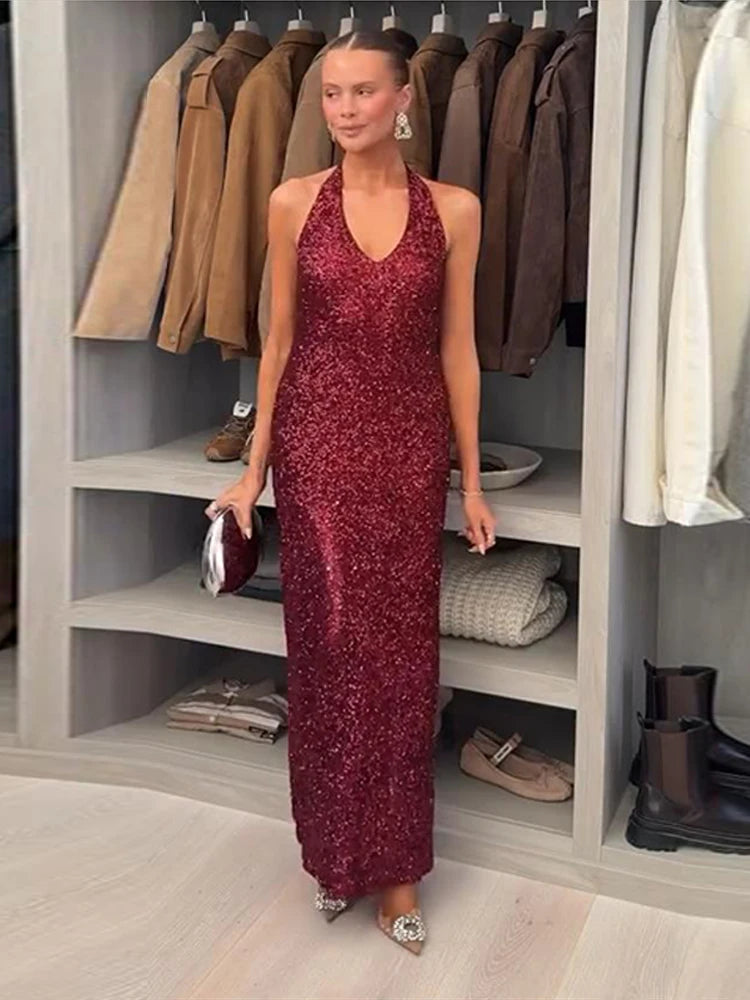 Sexy Women Maxi Dresses Elegant Sequins