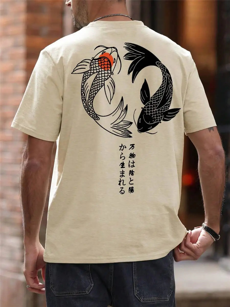 Sleeve T-Shirt with Yin Yang Koi