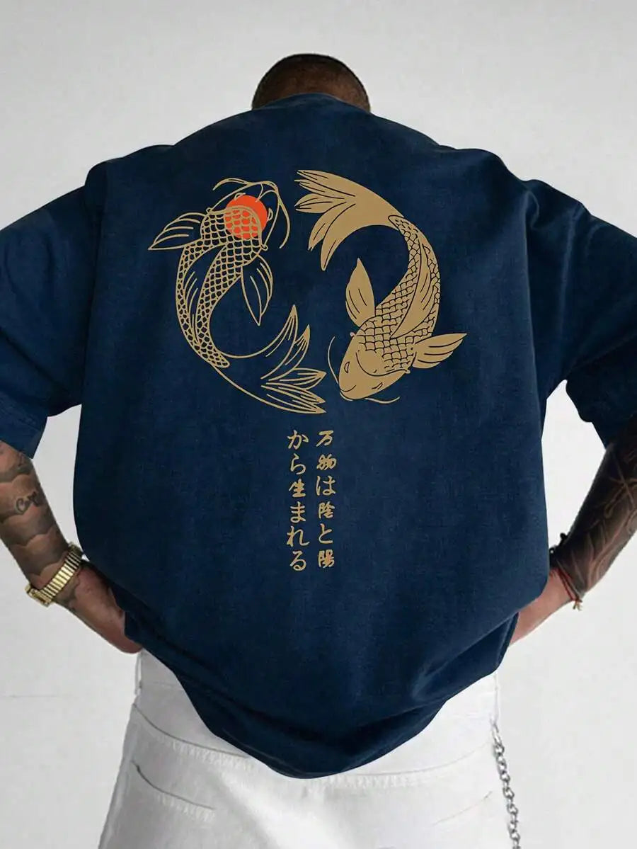 Sleeve T-Shirt with Yin Yang Koi