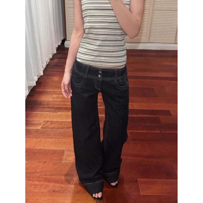 Women Blue Y2k Baggy Straight Jeans